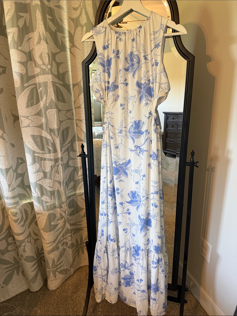 G/FORE White Maxi Dress with Blue Floral Print